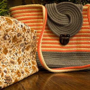 Beige Handbag with brown ribbon