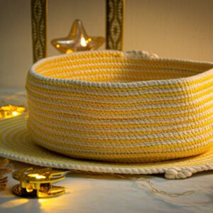 Yellow X Beige Cotton Cord Baskets + Coaster