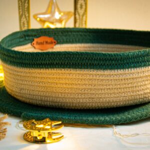 Dark Green X Beige Cotton Cord Basket + Coaster