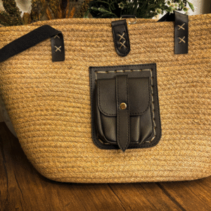 Beige Handbag with Black pocket